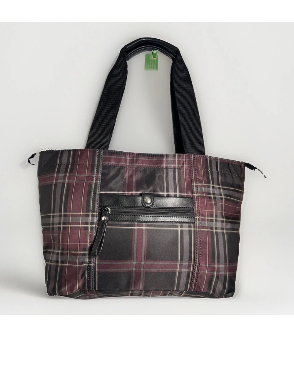 Women’s Plaid Nine West / Shoulder Bag / Tote Bag Purse in Maroon & Black Nylon
